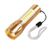 Linterna LED recargable por USB, lámpara lateral COB de alto lúmenes con enfoque ajustable, antorcha de aleación de aluminio para camping, senderismo, pesca nocturna (negro)
