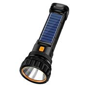 Linterna LED solar recargable de 1000 lúmenes, haz alto/bajo, panel solar integrado que carga interior o exterior, cable USB incluido para carga rápida