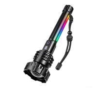 Linterna LED XHP360 9500 lúmenes recargable RGB luz lateral | Salida de 9500 lúmenes, distancia de haz de 300 m, chip XHP360, fuentes de luz duales, visibilidad oscura (negro 27,2 x 8 x