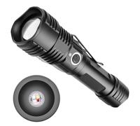Linterna LED Xhp50 Portátil Ajustable de 5 Modos para Senderismo | Recargable por Usb, Zoom Telescópico, Aleación de Aluminio, Color Negro, Uso Interior y Caza