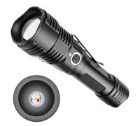 Linterna LED Xhp50 Portátil de 5 Modos para Caza | Recargable por Usb, Zoom Telescópico y Botón de Presión, Aleación de Aluminio Negro, para Pescadores
