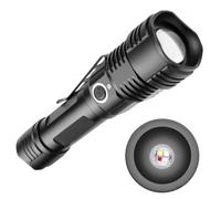 Linterna LED Xhp50 Portátil Zoom Telescópico y 5 Modos | Aleación de Aluminio, Recargable por Usb, Brillo Ajustable, para Emergencia y Caza, Color Negro