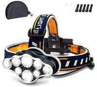 Linterna recargable de 8 LED, linterna de 18000 lúmenes, 8 modos con luces blancas rojas cable USB, lámpara de cabeza impermeable para acampar al aire libre, ciclismo, correr, pesca