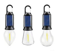 Linterna solar para camping, luz LED portátil para tienda de campaña con carga USB, 3 niveles de brillo, gancho colgante para senderismo al aire libre (A)