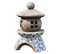 Linterna solar Zen Pagoda, Estatua de piedra de jardín al aire libre Estatua impermeable al estilo chino Escultura arquitectónica antigua, adornos de decoración de linterna LED con energía solar
