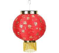 Linternas de papel, decoraciones colgantes, linternas chinas, bendición impermeable, lámpara colgante tela estilo chino tradicional 10 pulgadas, con borlas, decoración del festival, rojo L(35*32cm)