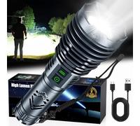 Linternas recargables de 1500000 lúmenes altos, linterna LED súper brillante, linterna táctica potente impermeable de mano con 6 modos de zoom, función de salida y 24 horas de vida útil para