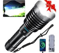 Linternas recargables de alto lúmenes, 1800000 lúmenes, linterna súper brillante, linterna táctica LED impermeable de mano, con zoom, 5 modos, tiempo de funcionamiento de 31 horas, funda para camping