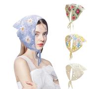 LINTRA 4 Piezas Pañuelos Cabeza Mujer, Crochet Bandanas Mujer, Triángulo Pañuelo de Punto Hueco, Estilo Pastoral Pañuelos de Ganchillo, Para uso Diario, Baile, Sesión de Fotos