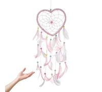 LINTRA Atrapasueños de Plumas Rosa, Corazón de 45 cm, Atrapasueños Pequeño, con Decoraciones de Plumas y Perlas, Para la Sala de Estar, el Vestíbulo, el Dormitorio