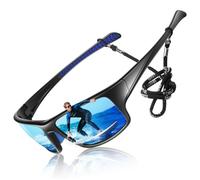 LINVO Gafas de sol deportivas polarizadas para hombre, gruesas y cuadradas, 100 % de protección UV400, para conducir y pescar, A02 Negro Azul Hielo, Medium
