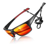 LINVO Gafas de sol deportivas polarizadas para hombre, gruesas y cuadradas, 100 % de protección UV400, para conducir y pescar, A03 negro, naranja, rojo, Medium