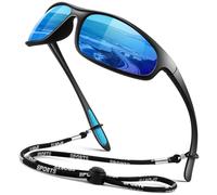 LINVO Gafas de sol deportivas polarizadas para hombres y mujeres, ultraligeras envolventes con protección UV400, para conducir y pescar, A02 Negro Azul Hielo, Medium