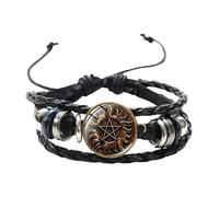 LINWEN Supernatural Dean Sam Pulsera Homme Pentagrama Sun Pentáculo Hebreo Charm Pulsera de cuero tejido Serie TV Series Jewelry, 0.79 inches, Cuero