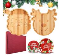 Linwnil 2 tablas de charcutería de bambú de 11.8 x 11.8 pulgadas con platos de papel de 7 y 9 pulgadas, bandejas de madera natural para servir de Papá Noel y alce