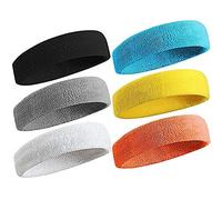 Linwnil 6Pcs Headband Sports for Men & Women, Moisture Wicking Athletic Cotton Terry Cloth Sweatband for Tennis, Basketball, Running, Gym, Working Out