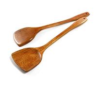 Linwnil Espátula de madera para cocinar antiadherente, juego de utensilios de cocina para wok, herramienta de servir de madera de 15 pulgadas para remover altas temperaturas en sartenes antiadherentes