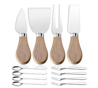 Linwnil Juego de mini cuchillos de queso con mango de madera, juego de cuchillos de charcutería de acero inoxidable con 4 tenedores de frutas y 4 cucharas pequeñas, juego compacto de cortadores de