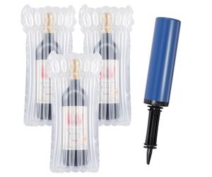 LINXIU Protectores de botellas de vino para bomba de aire de viaje, bolsas de columna de aire inflables, reutilizables, fundas de burbujas con bomba para envío de seguridad, paquete de 20,