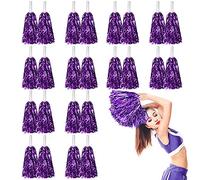 LINYAPRY 24 pompones metálicos para animadoras para niños, animadoras de animadoras con mango de bastón, juego de deportes de equipo, fiesta de baile (morado)