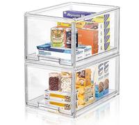 LINYAPRY - Paquete de 2 contenedores organizadores de almacenamiento apilables de plástico con cajón extraíble, grandes cajones de almacenamiento de acrílico transparente para refrigerador, despensa,