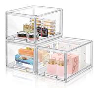 LINYAPRY - Paquete de 3 cajones grandes apilables de plástico, organizadores de almacenamiento transparentes con cajón extraíble para armario de cocina, despensa, refrigerador, congelador, estante de