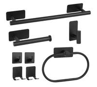 Linyoish 8 Piezas sin perforación de Accesorios de baño Barra de Toalla de Acero Inoxidable, Gancho de túnica, Anillo de Toalla, Soporte de Papel de Seda, Pequeños Ganchos, Soporte de Afeitar (Negro)