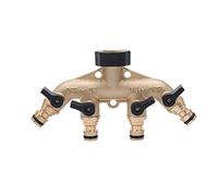 LINZI Distribuidor de Manguera de Jardín de 4 Vías de Latón, Divisor de Manguera de Jardín de Grifo de Agua con Válvulas de On/Off Individuales y Conectores Rápidos para Riego