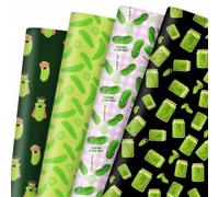 Liobelon 12 hojas de papel de regalo de pepinillos, 19.7 x 27.6 pulgadas, divertido papel de regalo con pepinos de eneldo, papel de regalo impreso para fiesta de cumpleaños, una gran decoración