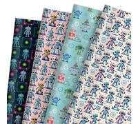 Liobelon 12 hojas de papel de regalo de robots, 19.7 x 27.5 pulgadas, futurista y divertido, ideal para fiestas, baby shower, regalos de competencia de robótica, proyectos de bricolaje tecnológico