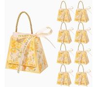 Liobelon 30 cajas pequeñas de regalo, caja de regalo de dulces trapezoidales florales con cintas de lazo de perlas, recuerdos de fiesta para invitados, boda, compromiso, despedida de soltera,