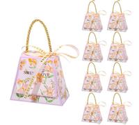 Liobelon 30 cajas pequeñas de regalo, caja de regalo de dulces trapezoidales florales con cintas de lazo de perlas, recuerdos de fiesta para invitados, boda, compromiso, despedida de soltera,