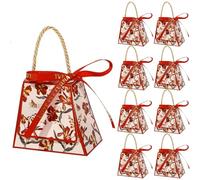 Liobelon 30 cajas pequeñas de regalo, caja de regalo de dulces trapezoidales florales con cintas de lazo de perlas, recuerdos de fiesta para invitados, boda, compromiso, despedida de soltera,
