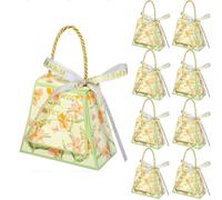 Liobelon 30 cajas pequeñas de regalo, caja de regalo de dulces trapezoidales florales con cintas de lazo de perlas, recuerdos de fiesta para invitados, boda, compromiso, despedida de soltera,