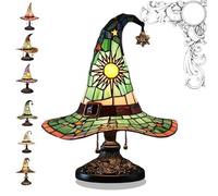Liocwocne Witch Hat Lamps, Handmade Gothic Wizard Hat Shape Lights, Stained Glass Resin Witch Hat Lamp, for Indoor Party Haunted Mansion Decoration(Green)