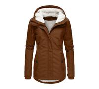 LIOEUE Abrigo Anorak Mujer Invierno Con Capucha Y Cuello De Falso Piel, Chaqueta Acolchada Manga Larga, Longitud Media (Marrón,L)