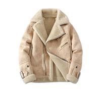 LIOEUE Cazadora Hombre De Lana De Cordero Reversible | Piel Sintética Y Lana | Cuello Alto Caliente Para Invierno (Beige,L)