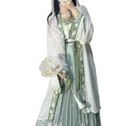 LIOEUE Conjunto Hanfu 4 Piezas Para Mujer | Estilo Auténtico Dinastía Song | Traje De Cosplay Tradicional Chino (Verde,XL)
