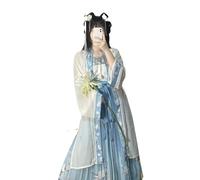 LIOEUE Conjunto Hanfu 4 Piezas Para Mujer | Estilo Auténtico Dinastía Song | Traje De Cosplay Tradicional Chino (Azul,S)