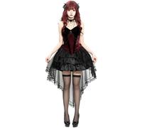 LIOEUE Vestido Gothic Lolita De Terciopelo | Con Corpiño Y Falda De Volantes | Para San Patricio (Negro,L)