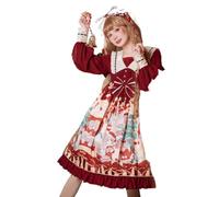 LIOEUE Vestido Lolita Completo | Falda De Tirantes Estilo Kawaii | Disfraz De Halloween Abrigado (Rojo burdeos,l)