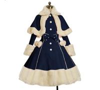 LIOEUE Vestido Princesa Gótica 3 Piezas | Estilo Medieval Lolita Dulce Vintage | Con Capa De Felpa Gruesa (Azul marino,XXL)