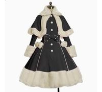 LIOEUE Vestido Princesa Gótica 3 Piezas | Estilo Medieval Lolita Dulce Vintage | Con Capa De Felpa Gruesa (Negro,XXL)