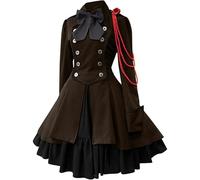 LIOEUE Vestido Steampunk Lolita - Estilo Gótico Victoriano Medieval Con Lazo, Disfraz Para Halloween Y Carnaval (Marrón oscuro,XL)