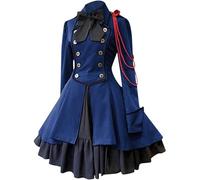 LIOEUE Vestido Steampunk Lolita - Estilo Gótico Victoriano Medieval Con Lazo, Disfraz Para Halloween Y Carnaval (Azul,L)
