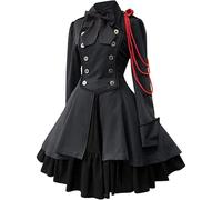LIOEUE Vestido Steampunk Lolita - Estilo Gótico Victoriano Medieval Con Lazo, Disfraz Para Halloween Y Carnaval (Gris oscuro,5XL)