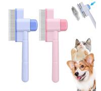 lioewhu Peine para Gatos Perros, 2 Piezas Peines Antipulgas y Peine de Cuidado, Cepillos para Eliminar el Pelo de Mascotas, Cepillo para Pelo Largo y Corto con Botón para Perros Gatos