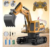 LioMaxi 1:22 Escala 11 Canales 3 en 1 Excavadora teledirigida para niños, excavadoras inalámbricas con pala de metal, excavadora hidráulica con luces y sonidos y spray, regalos para niños de 4 a 7