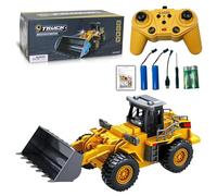 LioMaxi 9 Canal 1:16 cuatro ruedas Bulldozer teledirigido juguete, con luces y sonido, pala de metal, mando a distancia inalámbrico, cargador frontal con mando a distancia, para regalos para niños