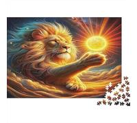 Lion Adult Jigsaw Puzzles Lion Holding Glowing Sun for The Whole Family Women, Gifts for Men 70x50cm 1000pcs